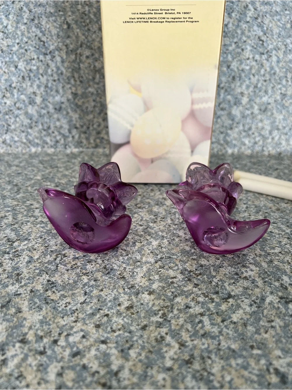 Lenox Occasions Easter Purple Glass Floral Taper Candle Holder Set of 2